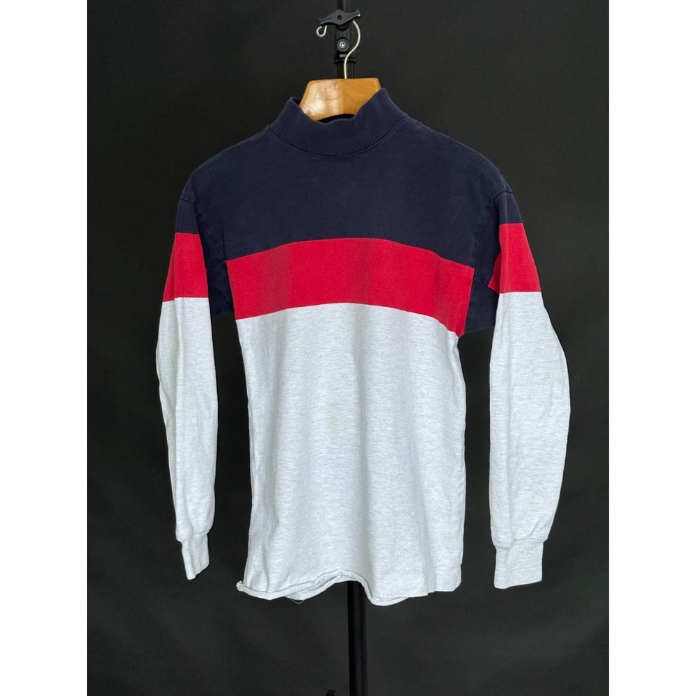 Vintage LL‎ Bean Sweater Adult Large Mock Neck Navy Grey Long Sleeve 90s Mens